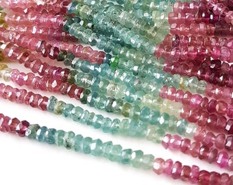 WATERMELON TOURMALINE Gemstone Faceted Beads faceted roundels beads Multi Tourmaline Necklace Beads 3 mm Full 14 inch strand Approx[E8912]