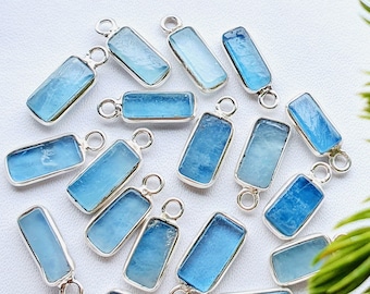 Natural Aquamarine Gemstone Connector | Double Loop Rectangle Shape Connector | Gold Plated Silver Connector | Size  6 - 8mm Approx