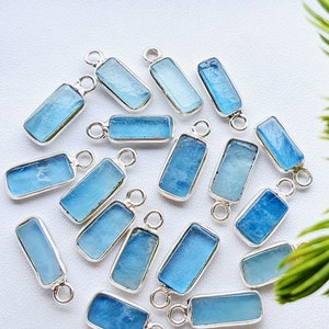 Natural Aquamarine Gemstone Connector | Double Loop Rectangle Shape Connector | Gold Plated Silver Connector | Size  6 - 8mm Approx