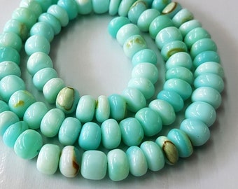 Amazing PERUVIAN OPAL gemstone smooth rondelles,sky blue Peru opal ,Very nice quality,  7 mm -- 7.5 mm full 14 inch strand approx,[E5341]