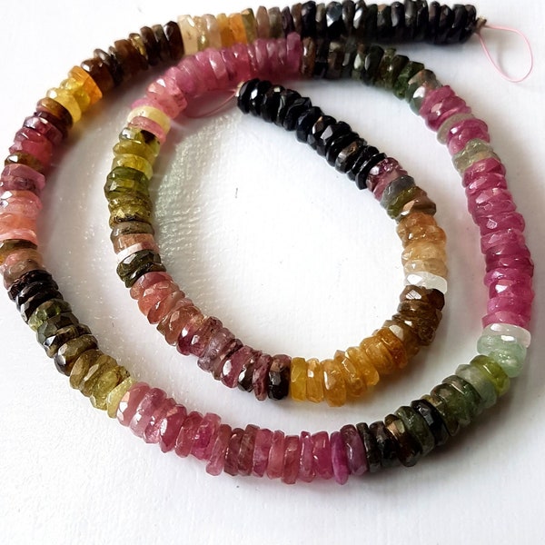 Natural MULTI TOURMALINE gemstone faceted heishi beads,AMAZING quality tourmaline loose heishi beads,5 mm approx,13 inch strand [E5498]