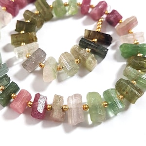 Watermelon TOURMALINE Gemstone minerals Raw Rough Beads Tourmaline Necklace Tourmaline Crystals 7 to 13 mm 10.5 inch strand Approx[E8758]