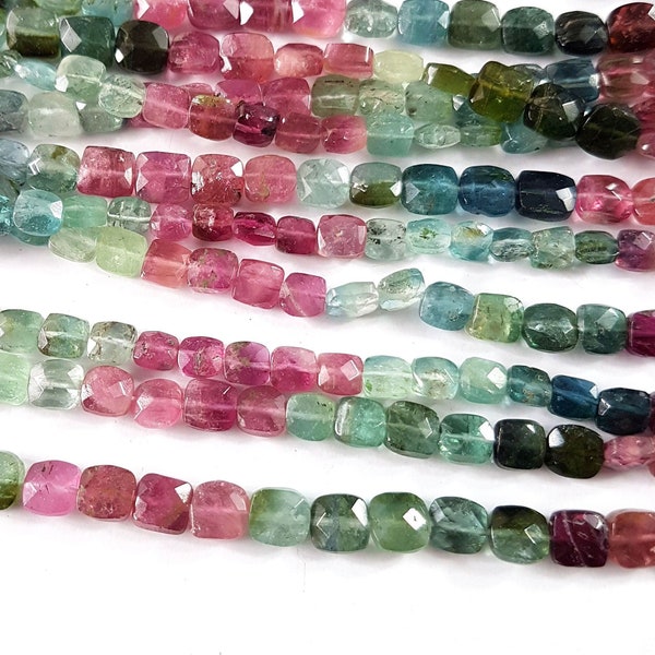 MULTI TOURMALINE fine quality gemstone faceted rectangle beads,Tourmaline necklace,AAA +++ quality beads - 5 mm,13 inch strand [E7297]