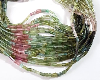 Natural Watermelon Tourmaline Drilled Sticks, Rough Gemstone Crystal Strand