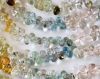 Natural AQUAMARINE GEMSTONE Smooth drops shaped beads,Aqua drops beads,loose beads 5x6 -- 5x9 mm Approx,10 inch strand [E6579]