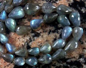 BLUE FIRE LABRADORITE faceted tear  beads faceted drops gemstone fine quality nice blue flashy drops, 8X5 mm 10X14 mm 8 inch strand [E0792]