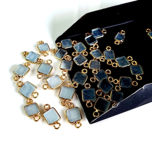 5 Pcs Aquamarine Gemstone Connector | Aquamarine Gold Plated Silver Connector For Jewelry making | Square Shape | Size : 5  to 6 mm Approx