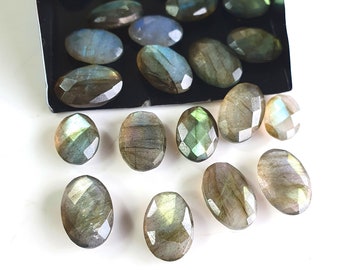 10 Pieces Natural LABRADORITE Gemstone | Labradorite Faceted Oval Shape For Jewelry Making | Both Site Faceted | 11 - 15 mm Size Approx