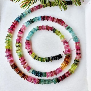 Natural Multi Tourmaline Gemstone Smooth Square Heishi beads, Watermelon Tourmaline Beads, Tourmaline briolette 4  mm,15 inch strand[E8759]