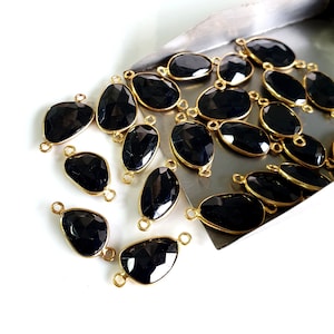 5 Pieces Black Onyx Gemstone Connector/ Black Onyx Double Looped Connector/ Gold Plated/ Rose cut Cabochon/ Size- 12 mm to 16 Approx