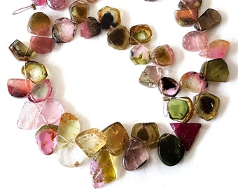 Amazing Brand new Natural WATERMELON TOURMALINE fancy shaped briolettes 5x7 to 8x13 mm 7 inch strand Approx Rare tourmaline E4214