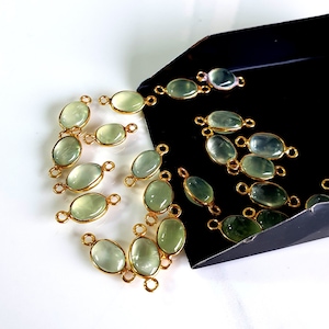 5 Pieces Prehnite Gemstone Connector/ Prehnite Double Loop Gold Plated Connector/ Oval Shape Connector/ Size- 6X9 mm to 7X9 mm Approx
