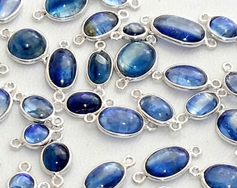 KYANITE smooth oval shaped 925 sterling silver bezel connector,double loop, 4.5x10 mm to 8x14 mm,5 Pieces , Approx [E1835]
