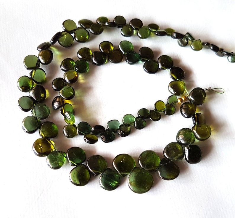 E5616 Natural Green Tourmaline gemstone smooth heart shaped briolettes,Tourmaline beads,tourmaline loose beads,4-9 mm 14 inch strand