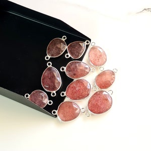 5 Pieces Strawberry Quartz BezelConnectorsCharms Fancy Shape Faceted Double Looped Size-11x11 To 13x15 MM Approx. Connector E10313