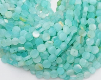 wholesale PERUVIAN OPAL smooth coin shaped beads sky blue color coin shaped beads very good quality,6-7 mm approx,13&quot;strand[E0573]