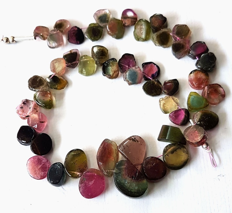 Natural WATERMELON TOURMALINE gemstone Slices smooth beads,Drilled slices,loose tourmaline beads,6x6 mm E6144 9x13 mm,9 inch strand