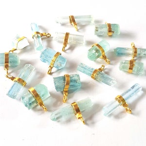 WHOLESALE AQUAMARINE minerals rough stone 925 sterling silver bezel connector sigal loop, 5 mm to 9 mm,5 Pieces , 9 ct. Approx [E1847]