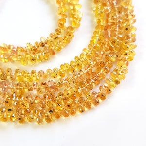 Natural YELLOW Sapphire Gemstone Beads | Yellow SAPPHIRE faceted drops shape briolettes, Size 1.5 X 2.5 mm - 2.5 x 4.5 mm Full 8 inch strand