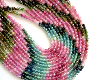 Natural Multi TOURMALINE Faceted Round Beads, Tourmaline Faceted Balls Beads ,Good Quality, Size 3X3 mm Approx, Inch 12 inch Strand Necklace