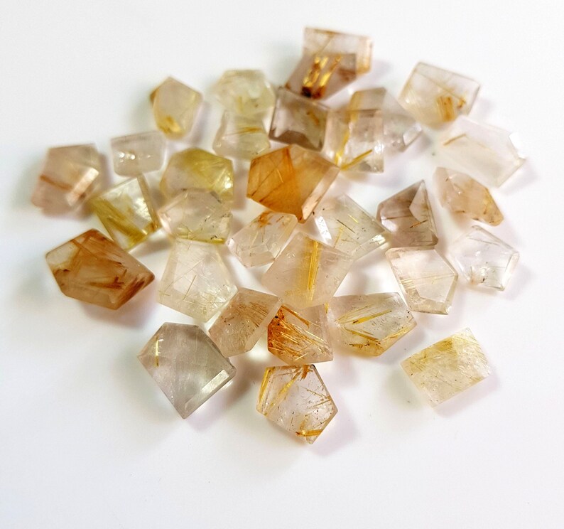Elegant Natural Golden Rutilated faceted fancy shaped rose cut loose gemstone cabochon gemstone 9x10 to 13x17 mm 10 pieces approx. E9841