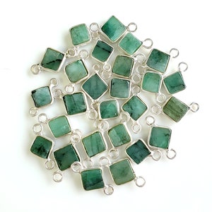 Emerald Connector, Gemstone Charms, Gemstone Connector, Genuine Emerald Round Shape,silver Plated Double Bail, Connector for jewelry making