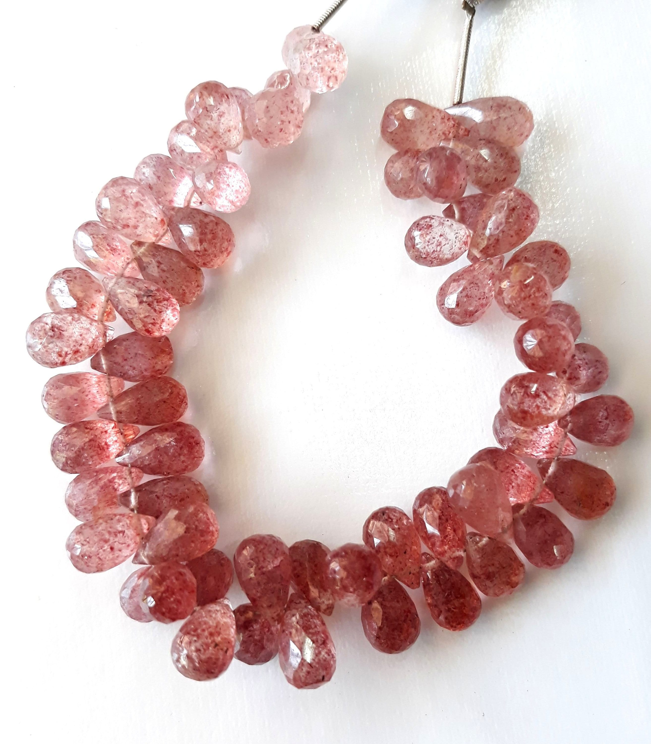 Brand new Amazing CHERRY QUARTZ faceted drops shaped briolettes, 6x10 mm to 6.5x11 mm, 8 inch strand [E4177] cherry quartz