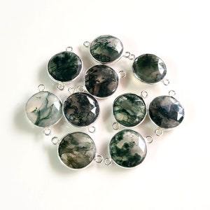 5 Piece Natural Mos Agate Gemstone Connector Bezels Charms Connector Double Looped  Size 15x15 mm Approx. Faceted Fancy Shape {E10342}