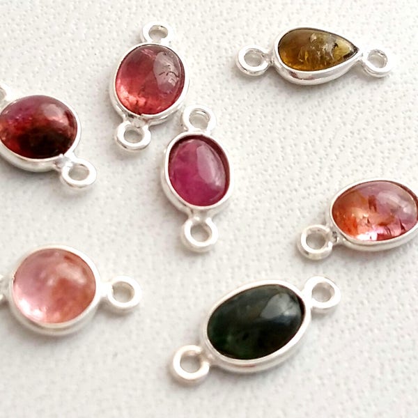 MULTI TOURMALINE smooth MIX shaped 925 sterling silver bezel connector,double loop, 4.5x11 mm to 5x12 mm,5 Pieces  Approx [E1837]