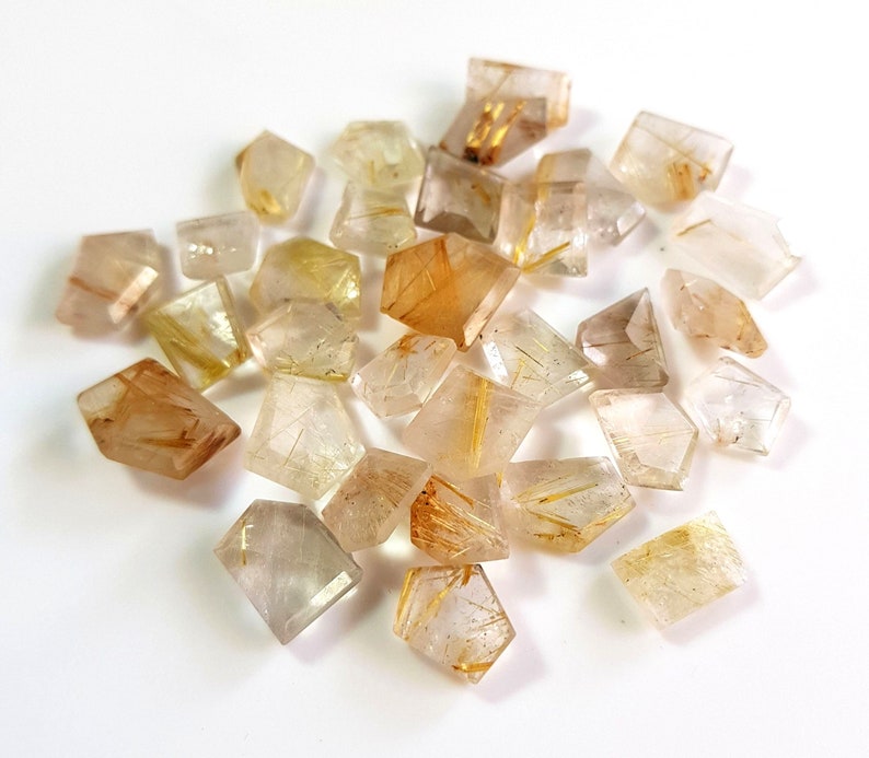 Elegant Natural Golden Rutilated faceted fancy shaped rose cut loose gemstone cabochon gemstone 9x10 to 13x17 mm 10 pieces approx. E9841