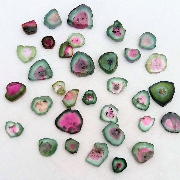 Natural WATERMELON TOURMALINE Slices, smooth slices ,4x5 mm -- 9x10 mm, 34 pieces, 42 ct.[E0190]