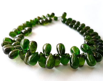 RESERVE Chrome Diopside gemstone smooth drop TEAR DROPS  shaped Beads Amazing Brand new size - 3x6 mm -- 5x11 mm  8 inch strand[E4498]