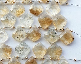 AAA Rare Golden Rutilated Quartz Beads Rutile Faceted Fancy Leaf Shape Briolette Handmade Gemstone 10 Pcs Matched Pair Gemstone For Jewelry,