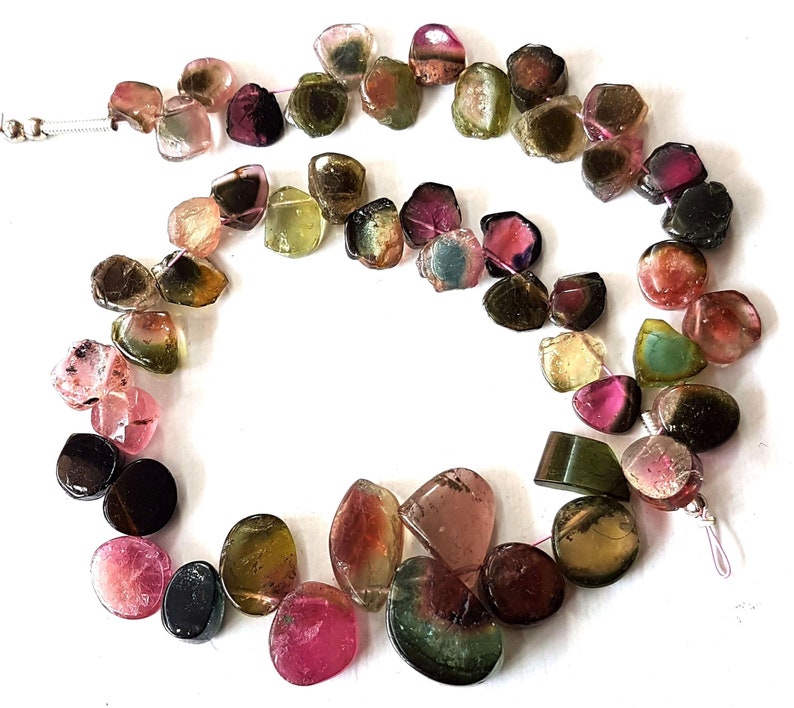 Natural WATERMELON TOURMALINE gemstone Slices smooth beads,Drilled slices,loose tourmaline beads,6x6 mm E6144 9x13 mm,9 inch strand