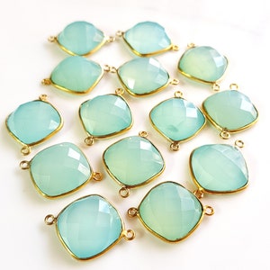 5 Piece Natural  Chalcedony Gemstone Connector 925.Strealing Silver 14K Gold Plated Double Looped size-16x17 MM  Faceted Fancy Shape {E9961}