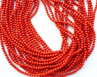 Perles rondes en corail rouge AAA, perles en forme de boule de corail véritable, perles de pierres précieuses rares, chapelet de perles rondes de 15 pouces de longueur 2-3 mm