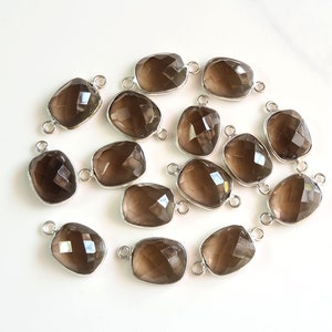 5 Piece Wholesale Smokey Quartz Gemstone Connector Single & Double Looped Size- 11x12 To 11x14 Smokey Gemstone Connector,Bezel,Charms E10183