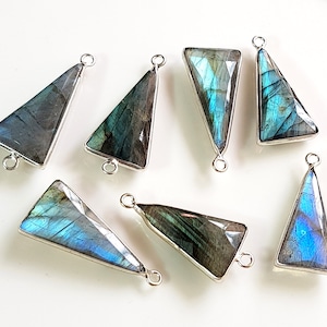 5 Piece Natural Labradorite Gemstone Connector Amazing Flashy Fire Pendent Labradorite Size-13x20 To 13x25  Faceted  Trillion Shape {E10002}