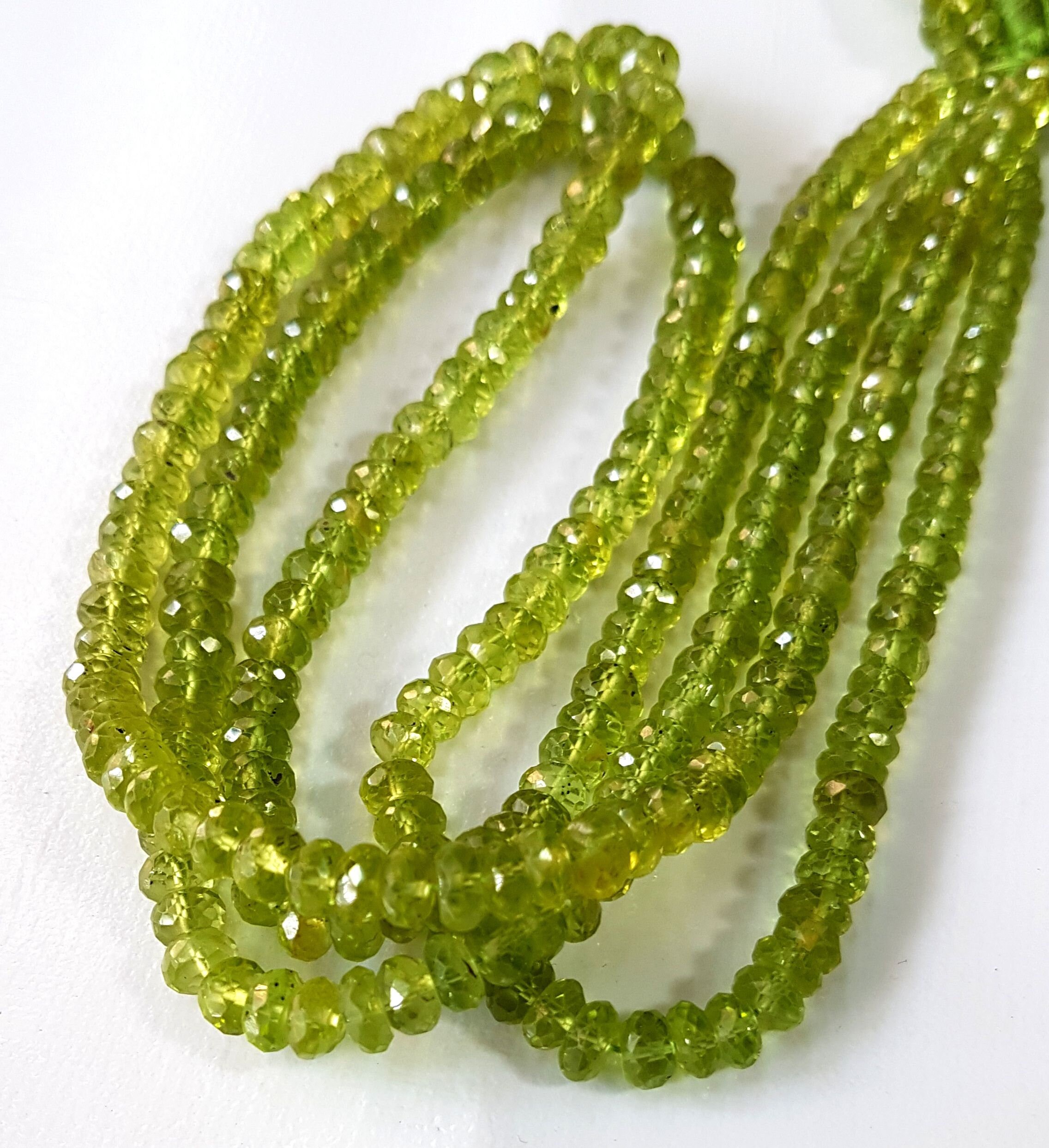 Natural Peridot & Silver Beaded Necklace – Faceted Rondelle Gemstones With Hook Clasp