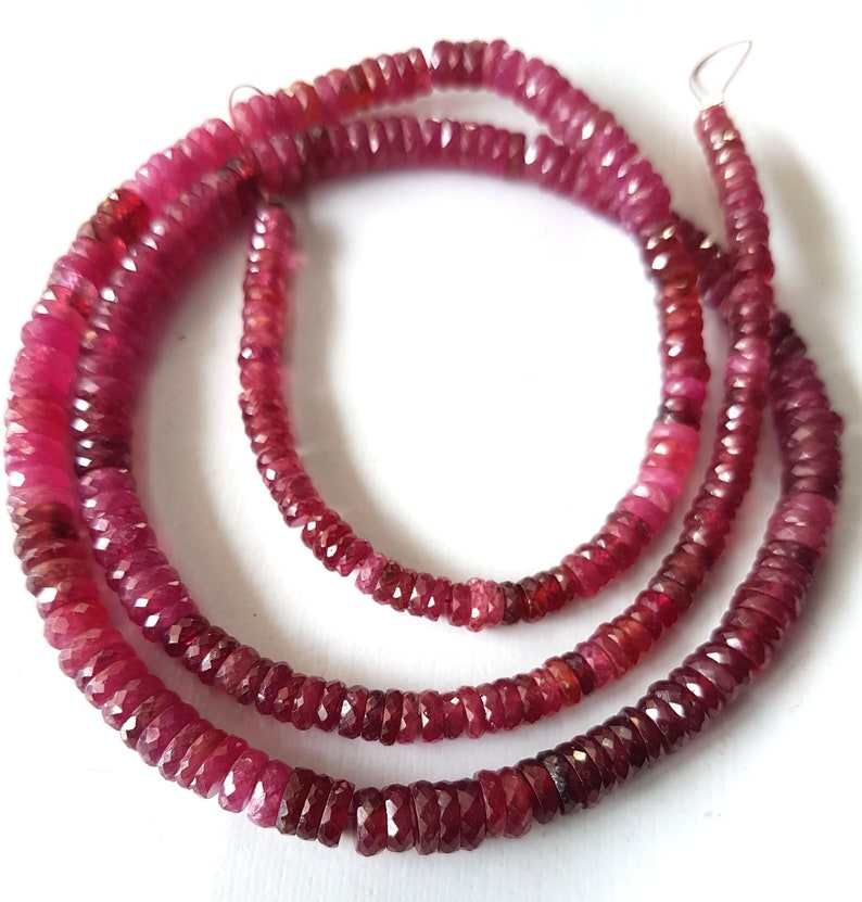 3-5 mm,18 inch strand Finest quality E5445 Brand New Amazing RUBY Gemstone Faceted Heishi beads,Ruby Heishi beads,ruby tyre beads