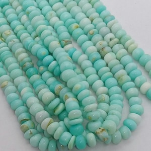 Natural PERUVIAN OPAL smooth rondelles beads,sky blue color beads,very good quality, 6.5 mm -- 7.5 mm approx,16&quot;strand[E0582]