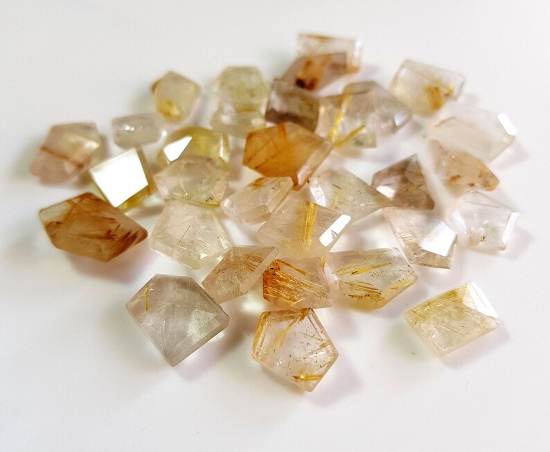 Elegant Natural Golden Rutilated faceted fancy shaped rose cut loose gemstone cabochon gemstone 9x10 to 13x17 mm 10 pieces approx. E9841