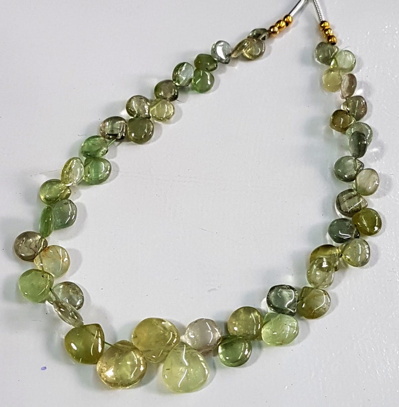 Natural Green Tourmaline gemstone smooth heart shaped briolettes,Tourmaline beads,tourmaline loose beads,4-8 mm 8.5 inch strand E5686