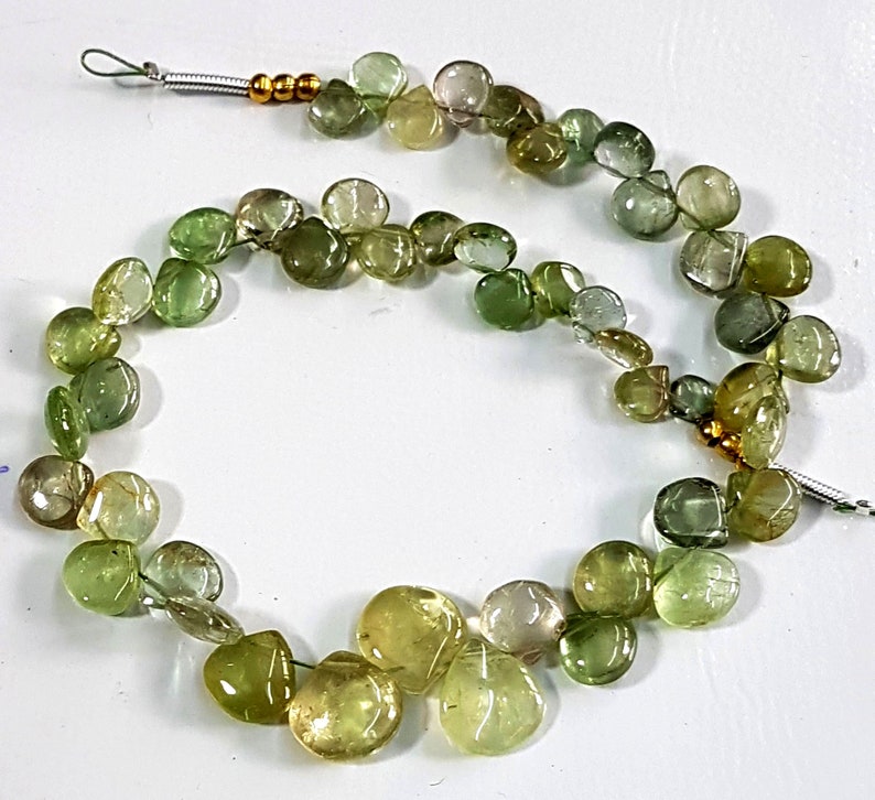 Natural Green Tourmaline gemstone smooth heart shaped briolettes,Tourmaline beads,tourmaline loose beads,4-8 mm 8.5 inch strand E5686