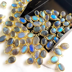 Labradorite Gemstone Connector Oval Shape | 925 Silver Gold Plated 5 Pieces | For Jewelry making | Size – 9 x 6 To 6 x 5 MM Approx. |