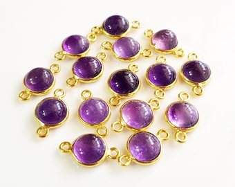 5 Piece 100%Natural Amethyst Gemstone Connector Silver 14K Gold Plated Silver Connector Double Looped Size 7x8 MM Smooth Round Shape {E9952}