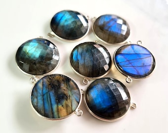 5 Piece Natural Labradorite Gemstone Connector Pendent  Option Faceted Labradorite Size-20 mm Round  Shape Connector Charms E9928