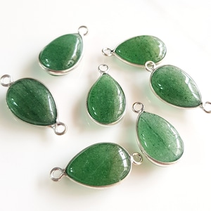 5 Piece Wholesale Green Strawberry Quartz Bezel,Connectors,Charms | Pear Shape Smooth  Single & Double Looped Size-11x15  E10045