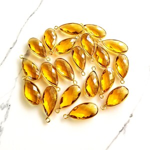 5 Piece Citrine Quartz Gold Plated Gemstone Connector, Pears Shape Gold Bezel/Charm, Size - 10x20 MM 24k Gold Plated For Making Jewelry