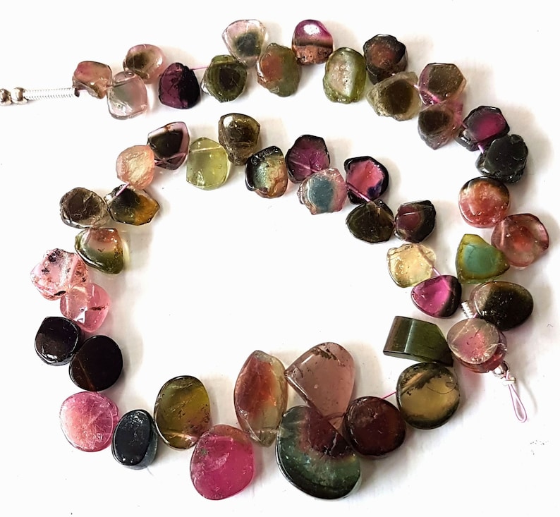 Natural WATERMELON TOURMALINE gemstone Slices smooth beads,Drilled slices,loose tourmaline beads,6x6 mm E6144 9x13 mm,9 inch strand